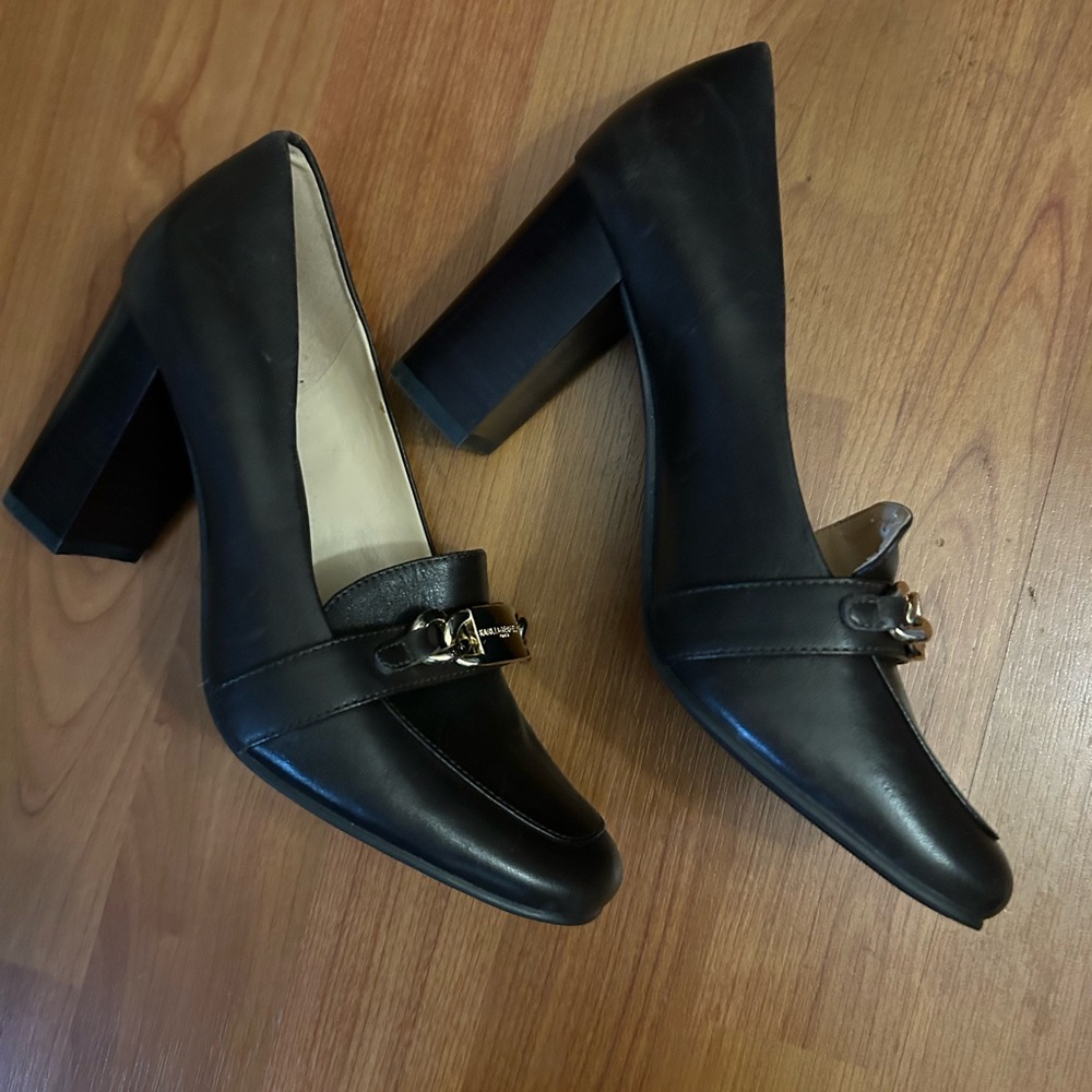 Karl Lagerfeld Black Leather Heels with Buckle